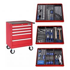 BRITOOL EXPERT E220321B - 207pc General Metric Tool Kit + 5 Drawer Roller Cabinet Red